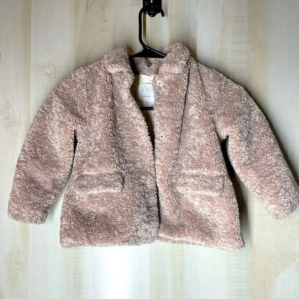ZARA baby light pink‎ mauve sherpa coat, 3-4 years